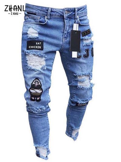 Men Patchwork Jeans
