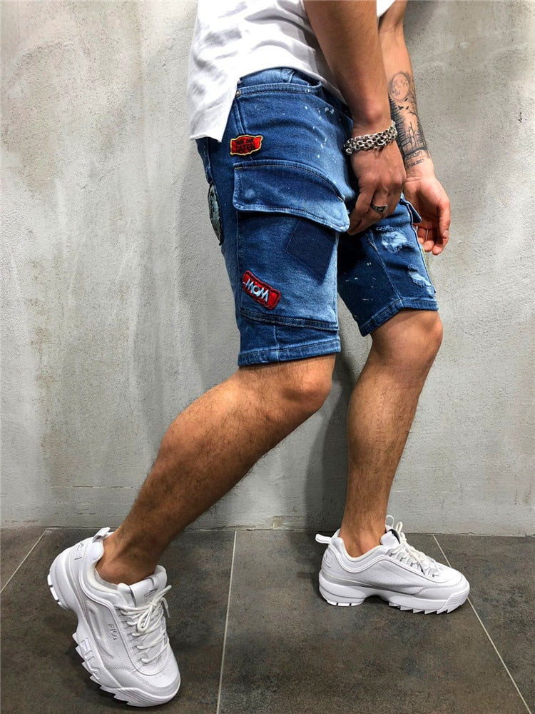 Ripped Cargo Jean Shorts