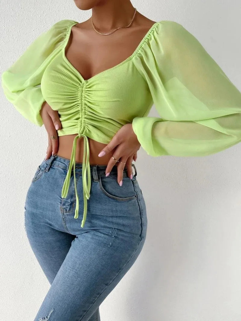 Women Drawstring Crop Top