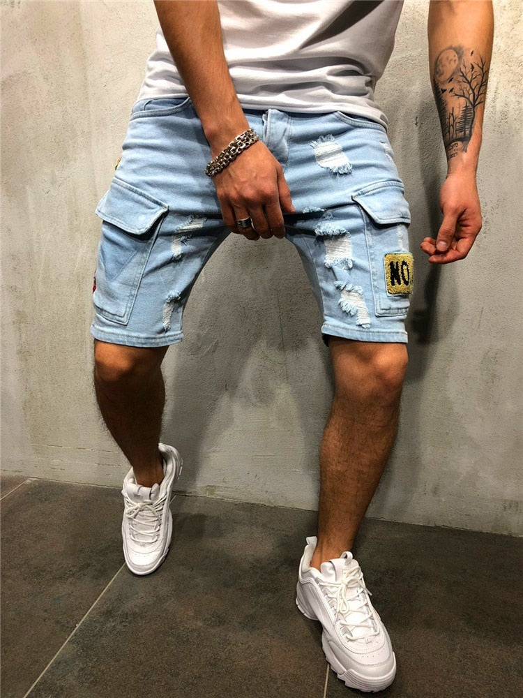Ripped Cargo Jean Shorts