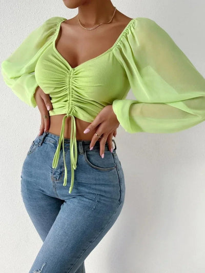 Women Drawstring Crop Top