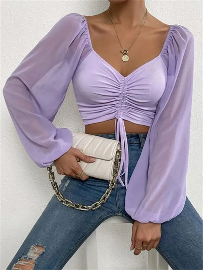 Women Drawstring Crop Top