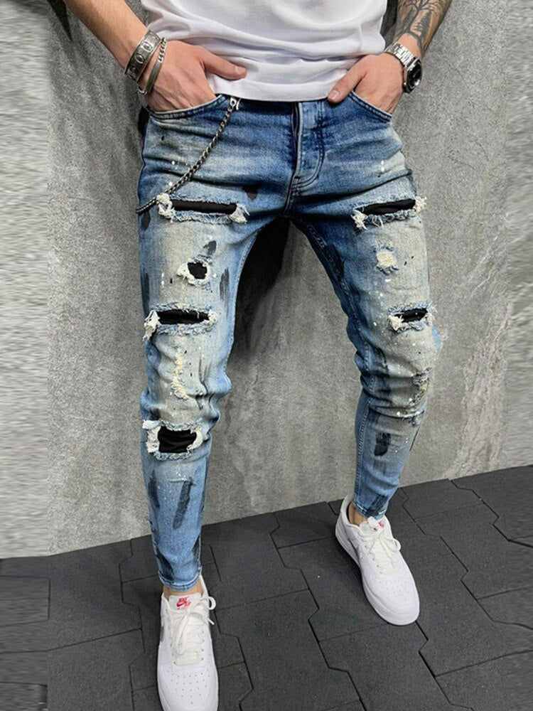 Men Patchwork Jeans