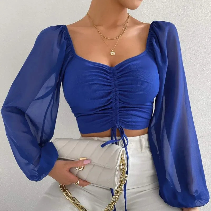 Women Drawstring Crop Top