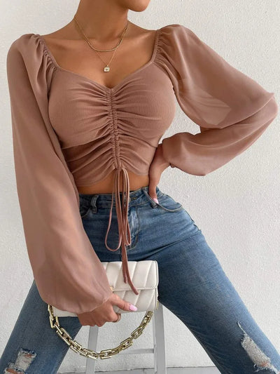 Women Drawstring Crop Top