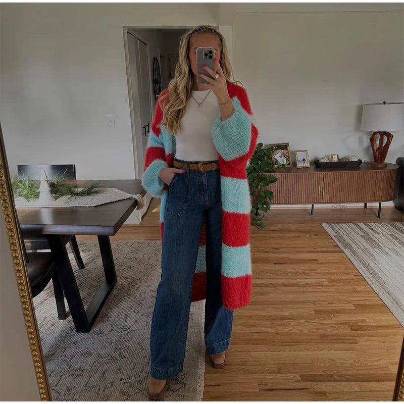 Women Stripe Cardigan