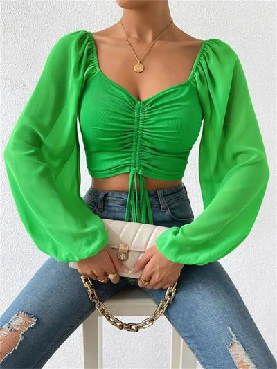 Women Drawstring Crop Top