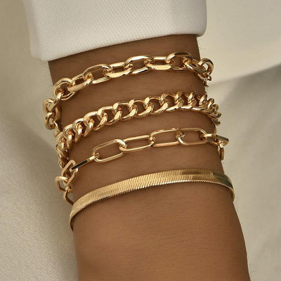 4 Pcs/Set Punk Gold Big Thick Chain Bracelets Set Fashion Vintage Geometric Snake Chain Bracelets for Women Jewelry Gifts in  at Haute for the Culture