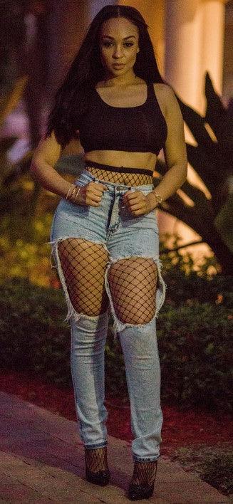 Fishnet Ripped Jeans in Women Jeans at Haute for the Culture