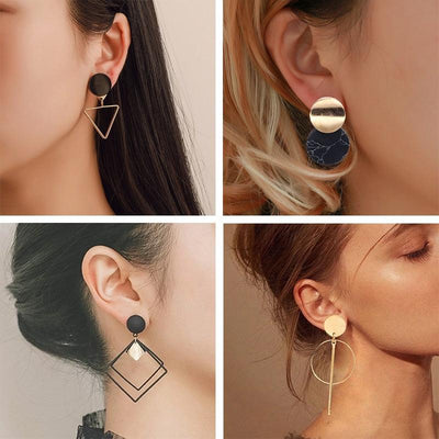 Korean Statement Black Acrylic Drop Earrings for Women 2019 Fashion Jewelry Vintage Geometric Gold Asymmetric Earring in 0 at Haute for the Culture