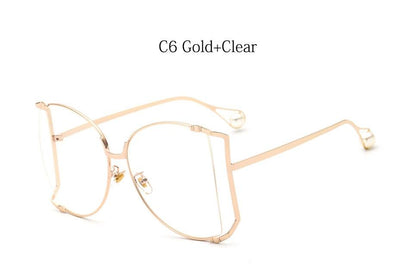 2020 New Half Frame Brand Designer glasses Women Square Pearl Sunglasses for Female Fashion Oversized Clear Pink Eyewear Ladies in 0 at Haute for the Culture