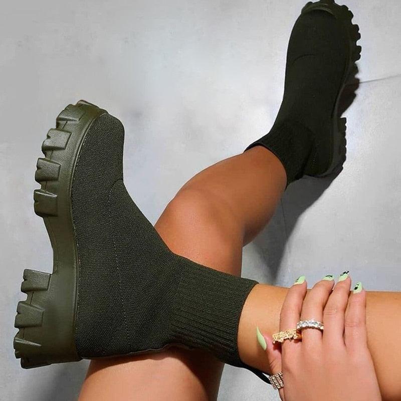 Platform Knitted Ankle Boot in  at Haute for the Culture