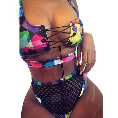 Women Print Lace Up Bikini in Bikinis at Haute for the Culture