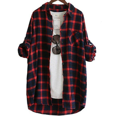 Women Loose Plaid Shirt in Women Tops at Haute for the Culture