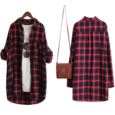 Women Loose Plaid Shirt in Women Tops at Haute for the Culture